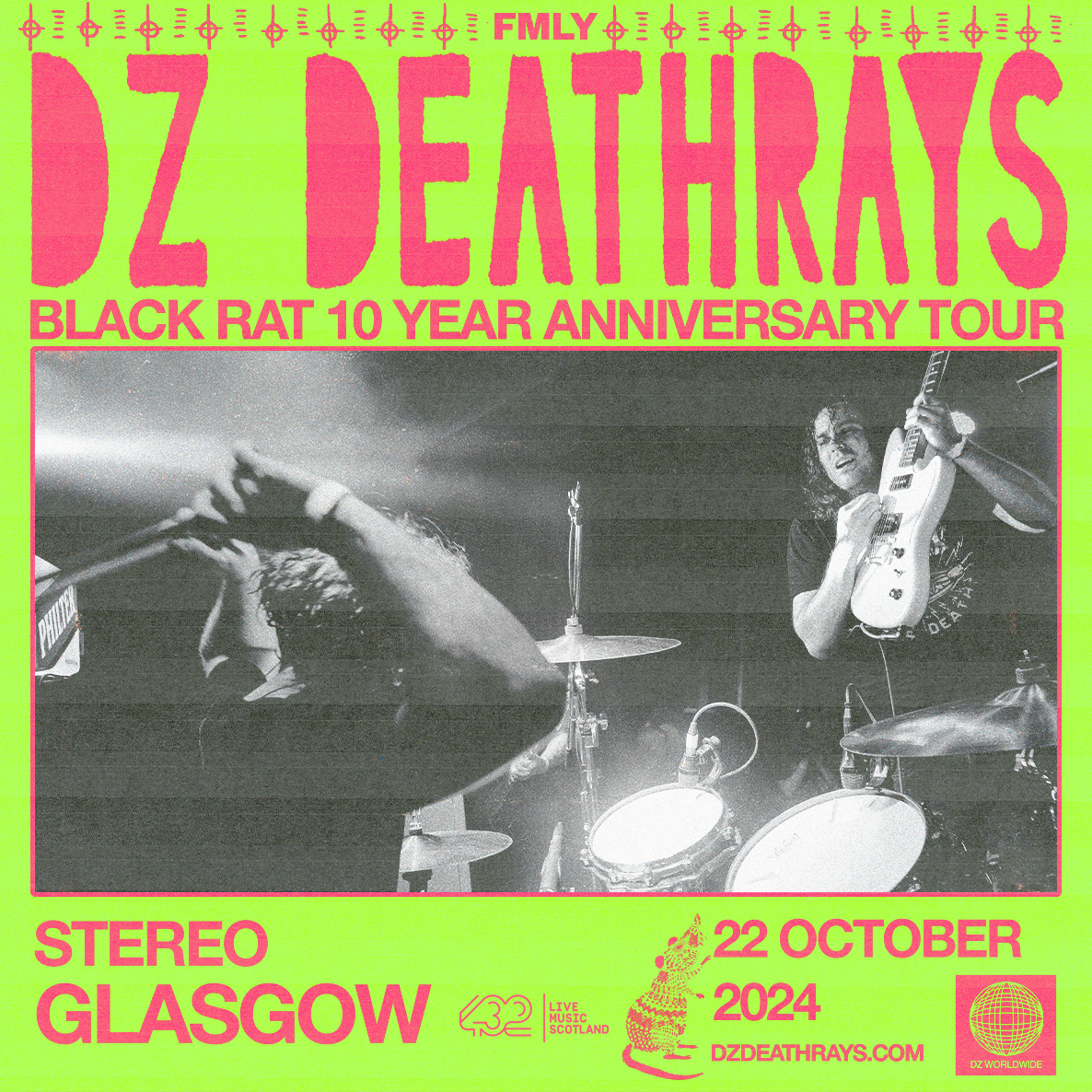 JUST ANNOUNCED! Australian dance-punk trio @DZDEATHRAYS return to celebrate 10 years of Black Rat 🐀💥 @stereoglasgow | 22 October Tickets on sale Thu 2 May @ 10am 🎟 ➡ bit.ly/3vS98Qk