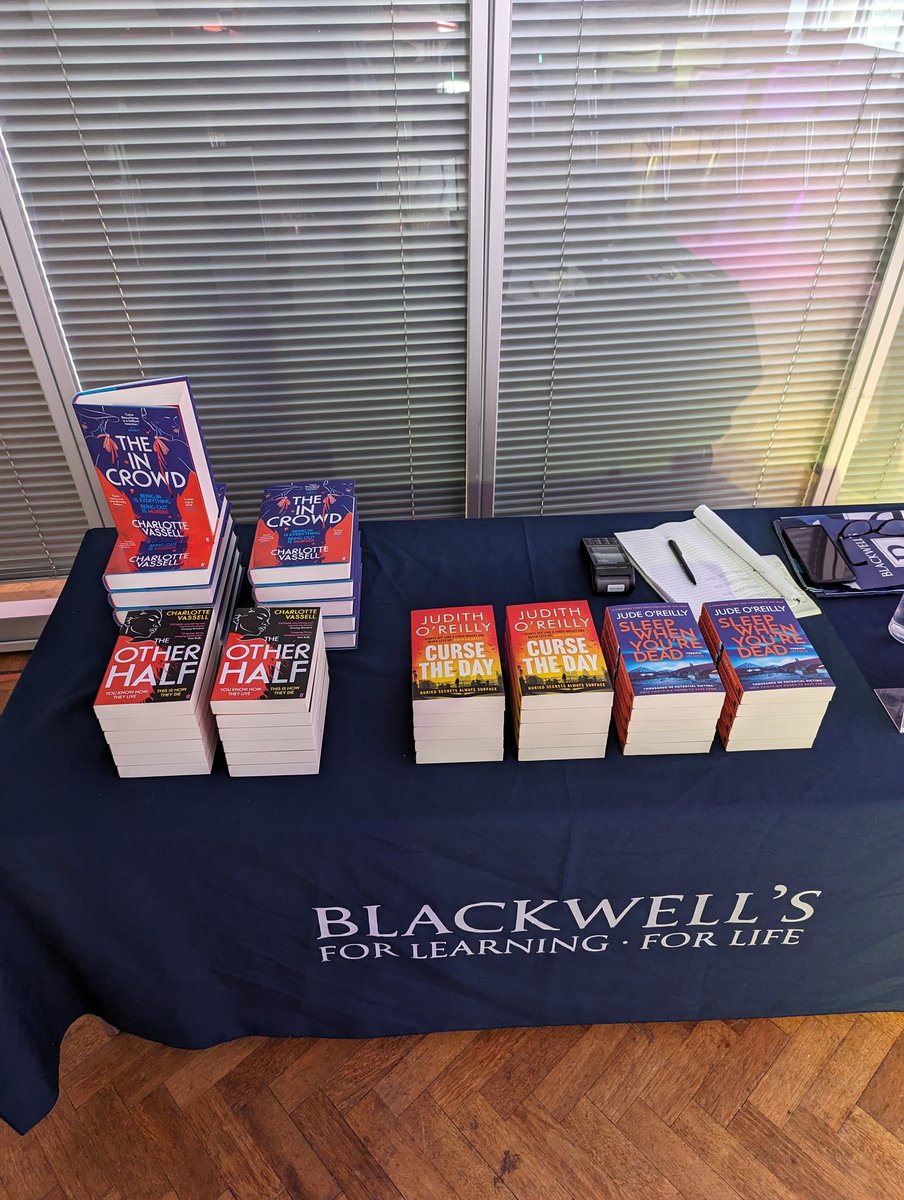 It's a sunny day here in Manchester! The stage is set, books are available from @BlackwellsMcr and we are ready to see @CharlotteVass17 @EffieMerryl @judithoreilly with @robparkerauthor in less than an hour at @MancLibraries