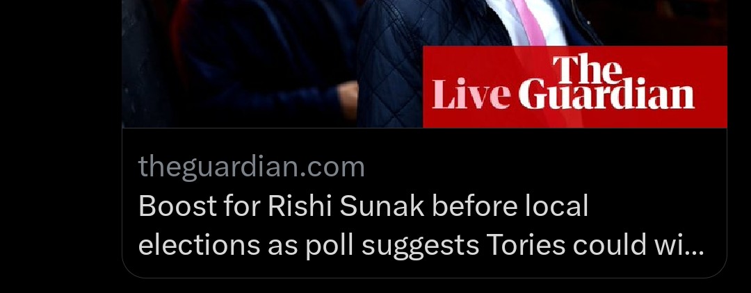 Finish this sentence: Boost for Rishi Sunak before local elections as poll suggests Tories could... (Win a seat) 🐢💨