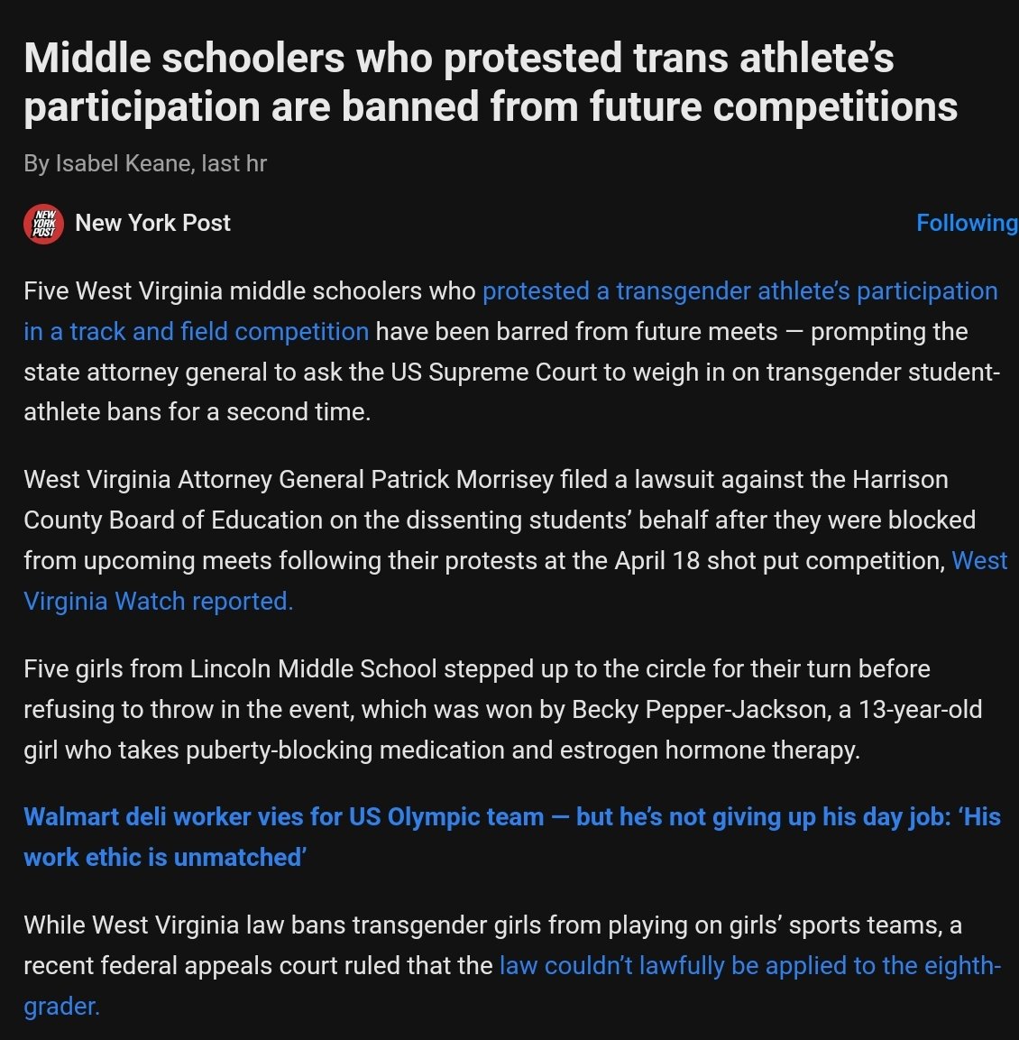 The relentless march of the gender cult is a blatant affront to girls and women everywhere. This insanity must end. #SaveWomensSports