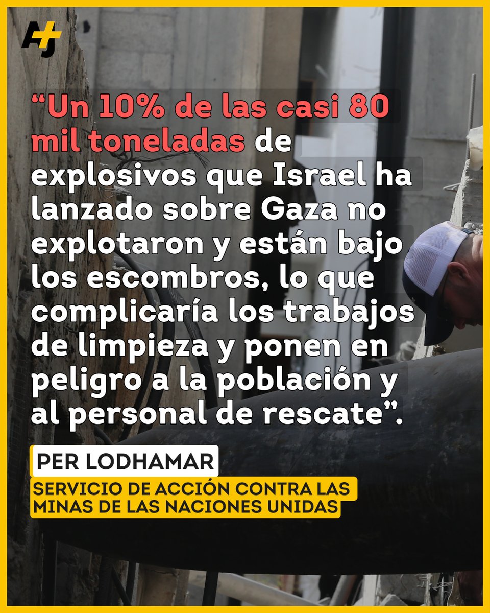 Per Lodhamar, del Servicio de Acción contra las Minas de las Naciones Unidas (UNMAS), afirmó en un comunicado en Ginebra que la ofensiva israelí sobre Gaza ha dejado hasta el momento unos 37 millones de toneladas de escombros, alrededor de 300 kilogramos por metro cuadrado.