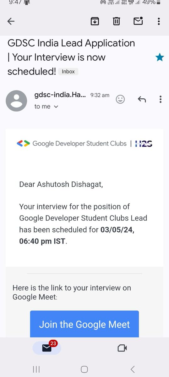 Excited to announce that I've been selected for an interview with GDSC! 🎉 Marking my calendar for May 3rd and looking forward to the opportunity to shine. Thank you, GDSC! #Interview #CareerDevelopment #GDSC #Google #Google_dsc