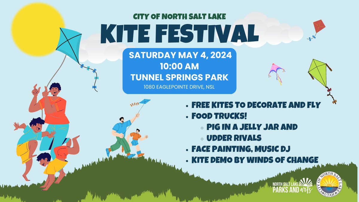 NSL Kite Festival this Saturday, 5.4.24 at 10am, Tunnel Springs Park! Free kites to decorate and fly, music, face painting, and food trucks (Pig in a Jelly Jar and Udder Rivals)! Winds of Change kite demonstration &amp; fun photo ops! See you Saturday! #nslkitefestival