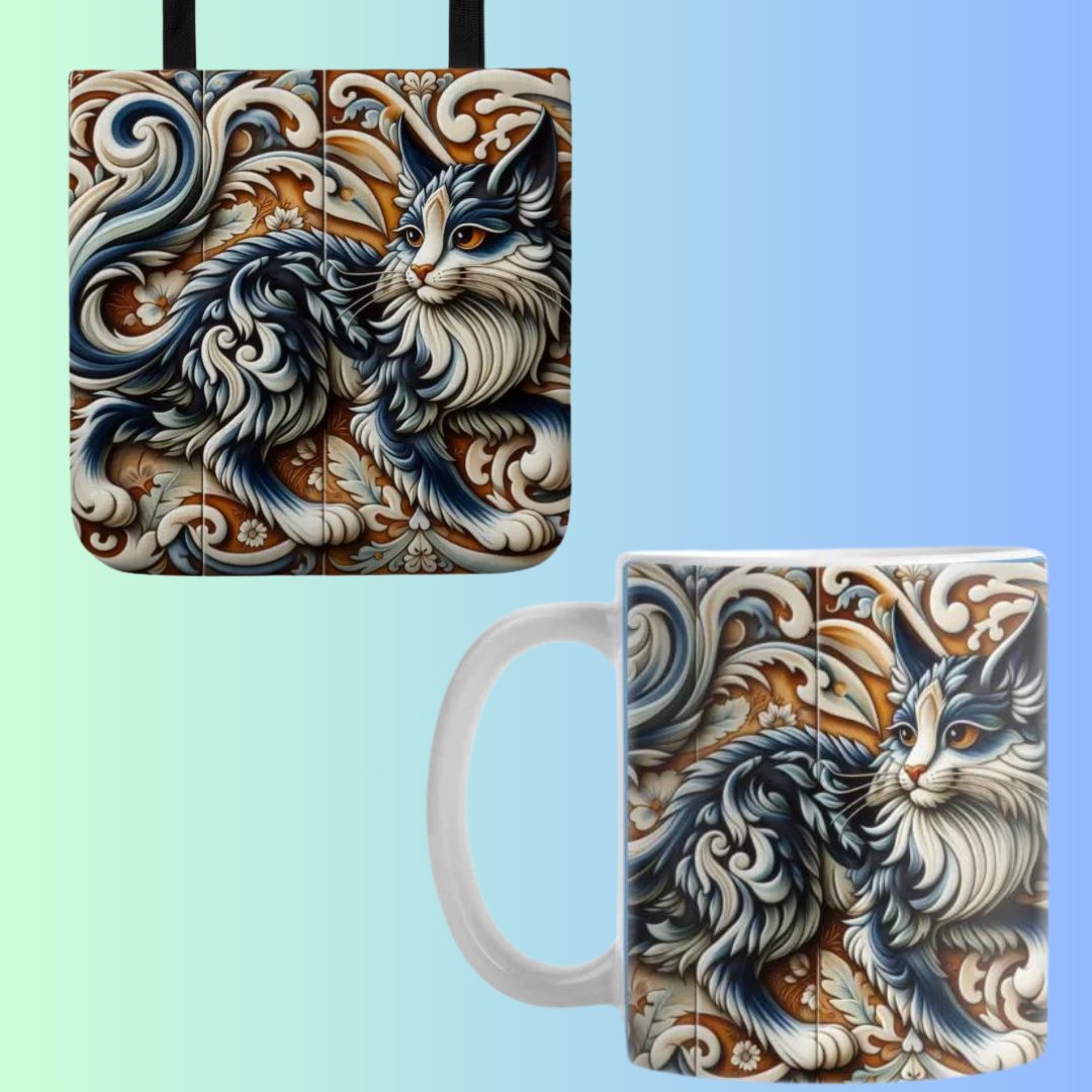 Cat Tapestry, Mug and Tote in encaustic glazed tile azulejo art.
For more, check the link below:
teepublic.com/user/the-moori…