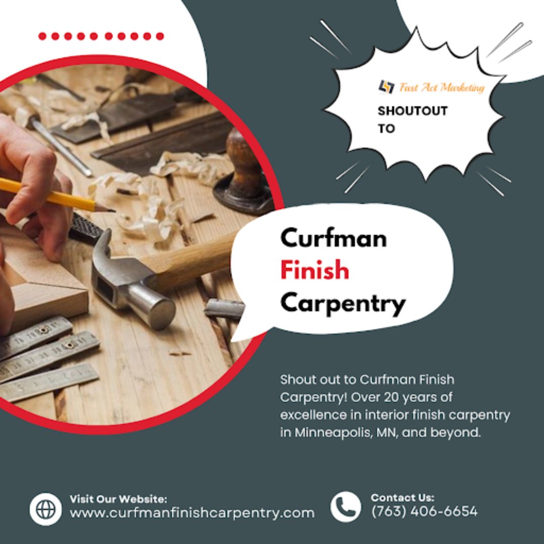 Fast Act Marketing gives a massive shout out to Curfman Finish Carpentry!

Trust Curfman Finish Carpentry to transform your space with unmatched precision and professionalism.
.
.
#topnotchcarpentry #expertcarpenters #carpentryexcellence #flawlessinstallations #fastactmarketing