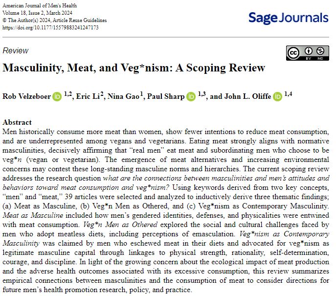 🚨New publication!🚨

Why is ditching steak for salad seen as an affront to manhood? In our new article, we explored how choosing greens over meat challenges deep-seated masculine norms & stirs up debates around meat & masculinities!

Read more here: buff.ly/3UEYJkw