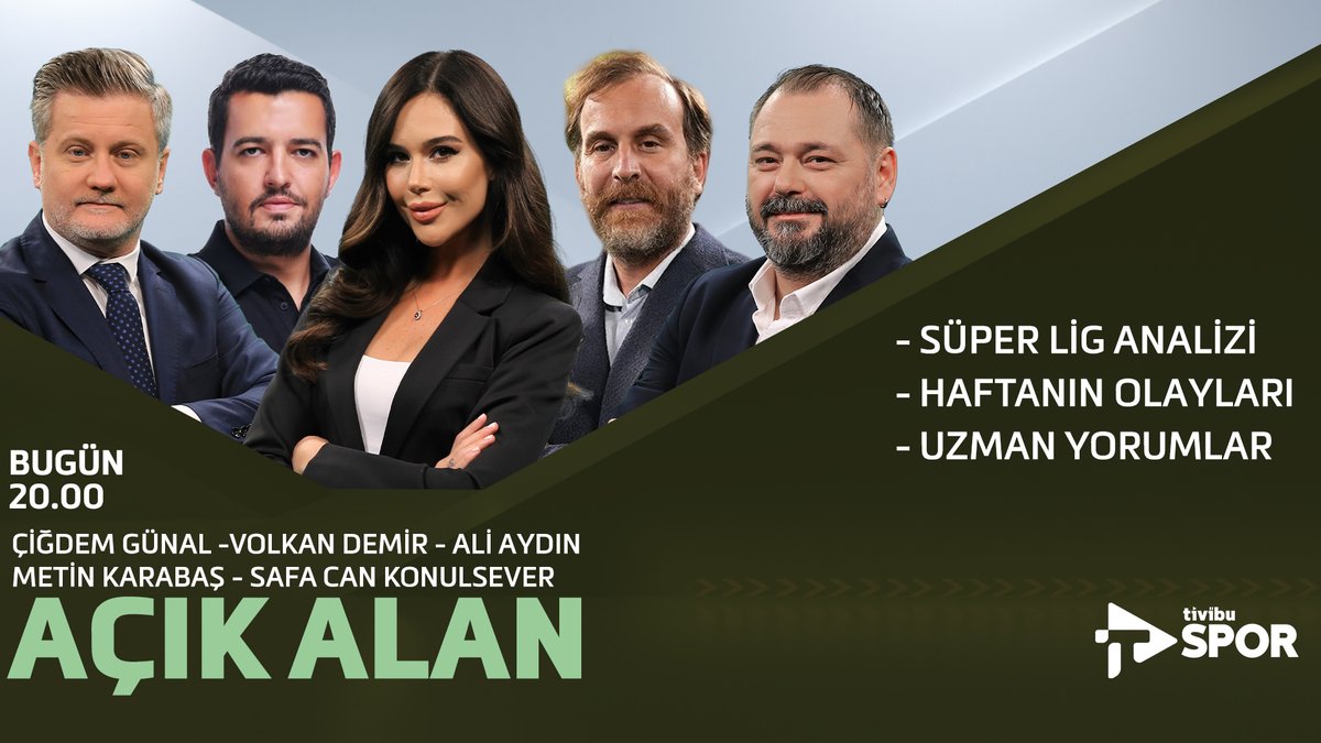 Futbol gündemindeki son gelişmeler Açık Alan'da değerlendiriliyor! @cigdemmgunal, @albandemir, @AliAydin77, @Metin_Karabas ve @SafacanK ile Açık Alan, 20.00'de Tivibu Spor'da! Canlı yayın👇 youtube.com/live/BIlLtOisZ…