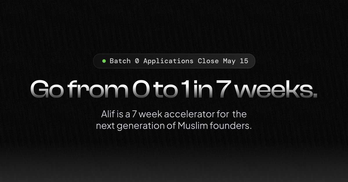 Today I'm announcing something I've been working on for the last 2 years: Alif.

When I started building my first company 5 years ago, I had no help.

There was no Founders, Inc. yet.

Buildspace didn’t exist either.

I wouldn’t have gotten accepted into any accelerator if I…