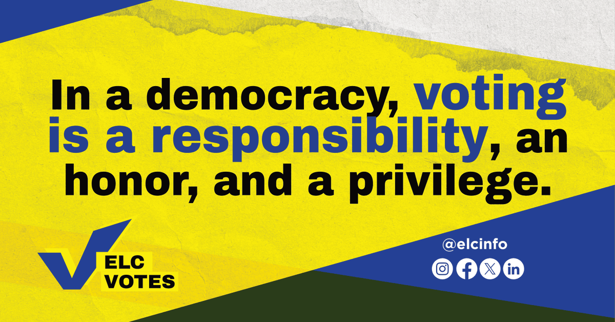 In a democracy, voting is a responsibility, an honor, and a privilege. Let's honor this tradition by casting our ballots! 

#VoteProud #ELCVotes