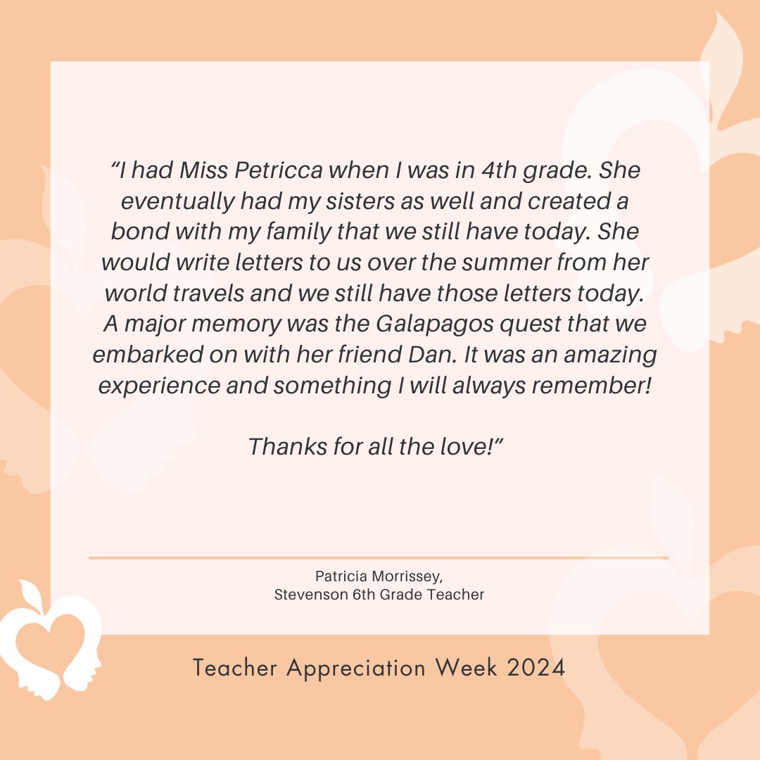 School District 54 (@d54schools) on Twitter photo Both Mrs. Savino & Miss Petricca shared a profound love for animals & travel, infusing their teaching with experiences & stories from their adventures, enriching the classroom for Elisa Ricciardi (<a href="/HanoverHuskies/">Hanover Highlands Elementary School</a>) & Patricia Morrissey (<a href="/Stevenson_D54/">Stevenson Elementary School</a>). #TeacherAppreciationWeek Both Mrs. Savino & Miss Petricca shared a profound love for animals & travel, infusing their teaching with experiences & stories from their adventures, enriching the classroom for Elisa Ricciardi (<a href="/HanoverHuskies/">Hanover Highlands Elementary School</a>) & Patricia Morrissey (<a href="/Stevenson_D54/">Stevenson Elementary School</a>). #TeacherAppreciationWeek