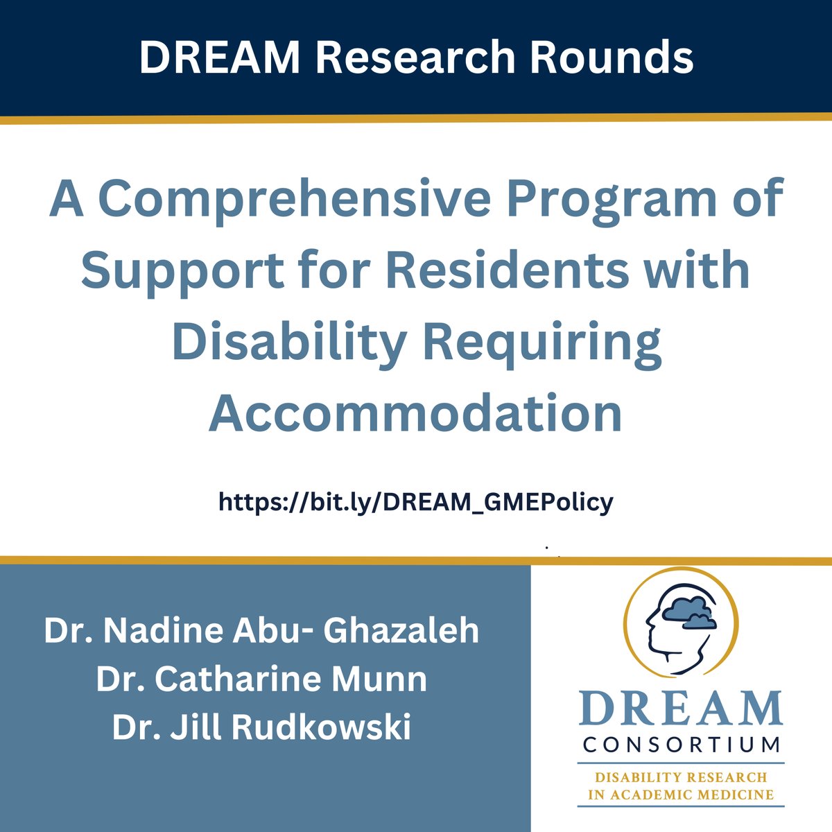 Did you miss our latest #DREAM research rounds on Supports for Residents with Disabilities Requiring Accommodation? ✅ the recording of this excellent talk: bit.ly/DREAM_GMEPolicy #DocsWithDisabilities #GME #DisabilityPolicy #MedTwitter #MedEd @McMasterU