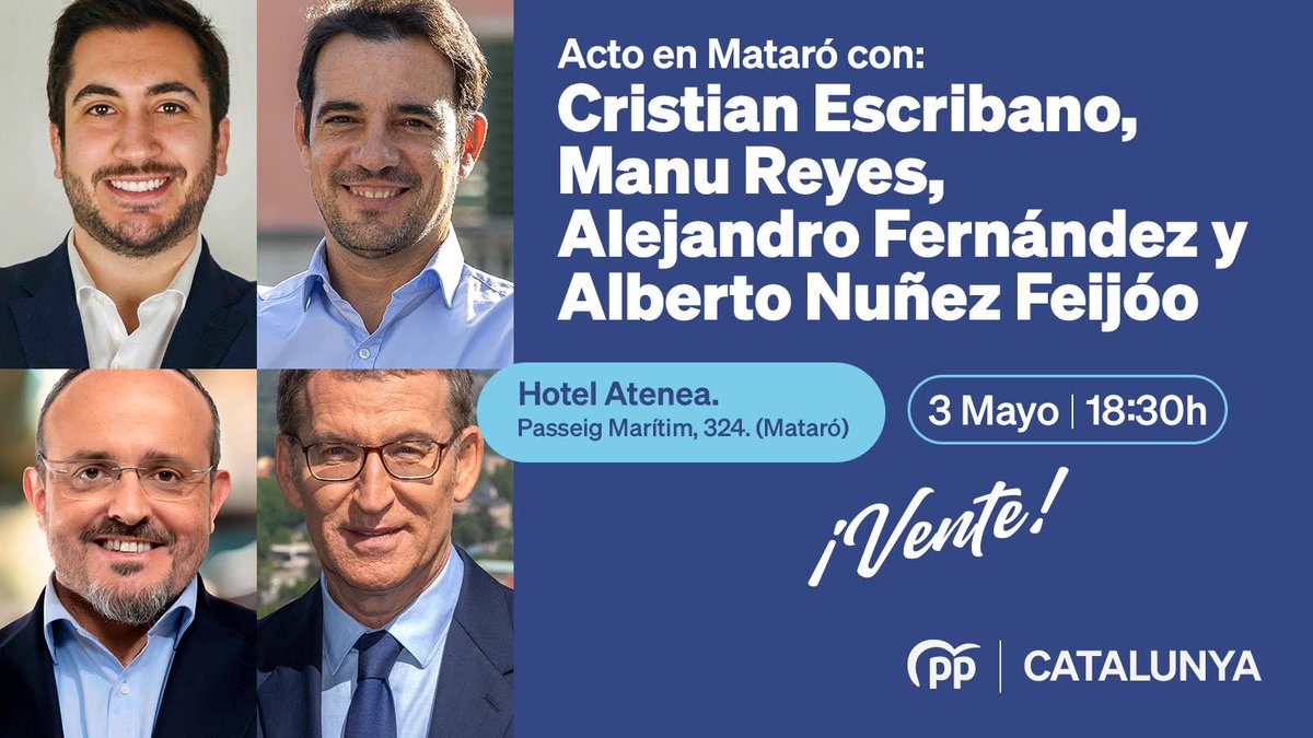 Acte central de campanya al Maresme.

@PPCatalunya @PPBarcelona_ @Escribano_R @alejandroTGN @NunezFeijoo @manureyeslopez