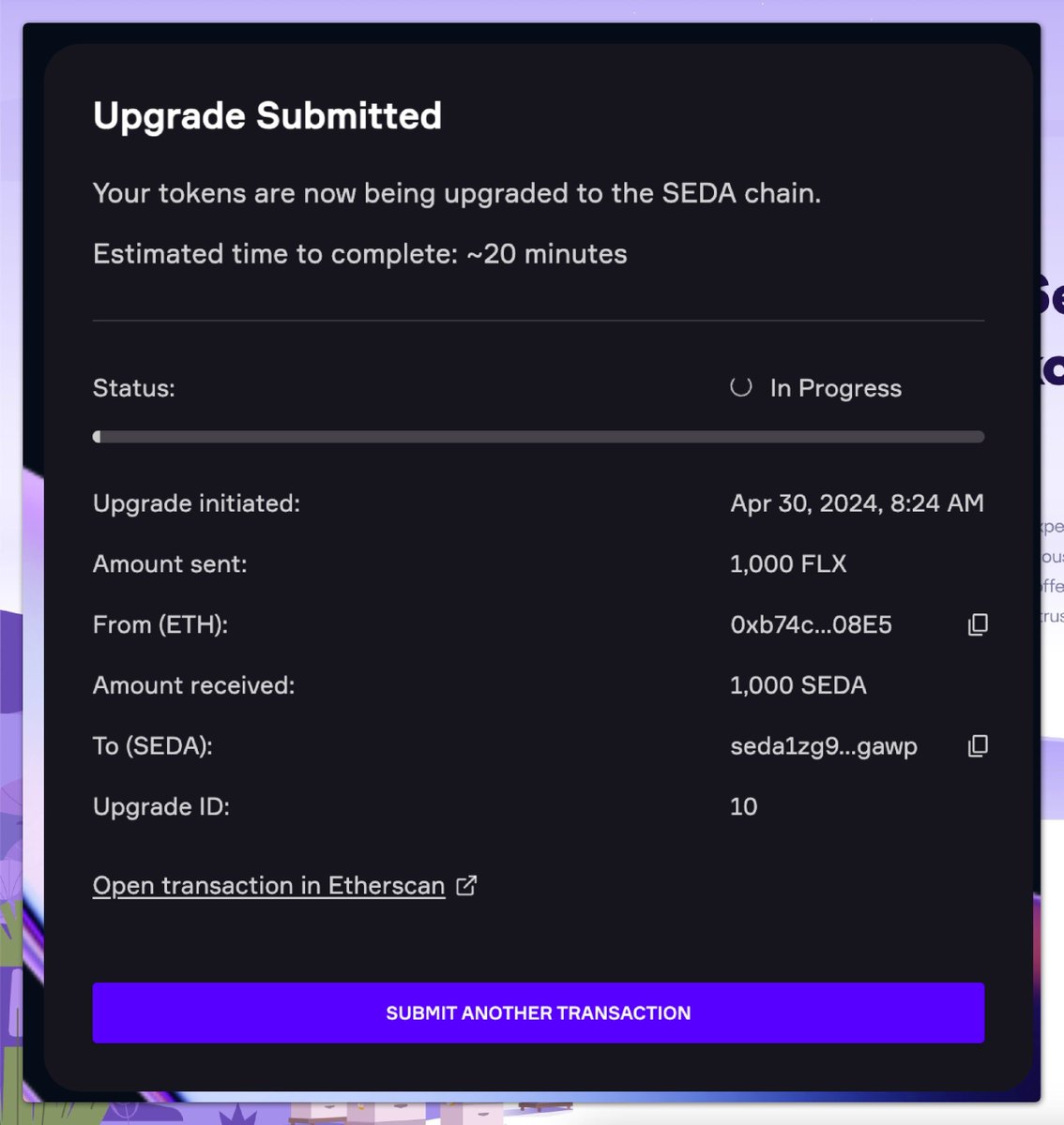 We initiated our first bridge transactions for the $FLX upgrade to $SEDA and will be staking our tokens on the @sedaprotocol 🫡💜 Will you Upgrade (upgrade.seda.xyz) and Stake (lavenderfive.com/networks?id=se…) your tokens?