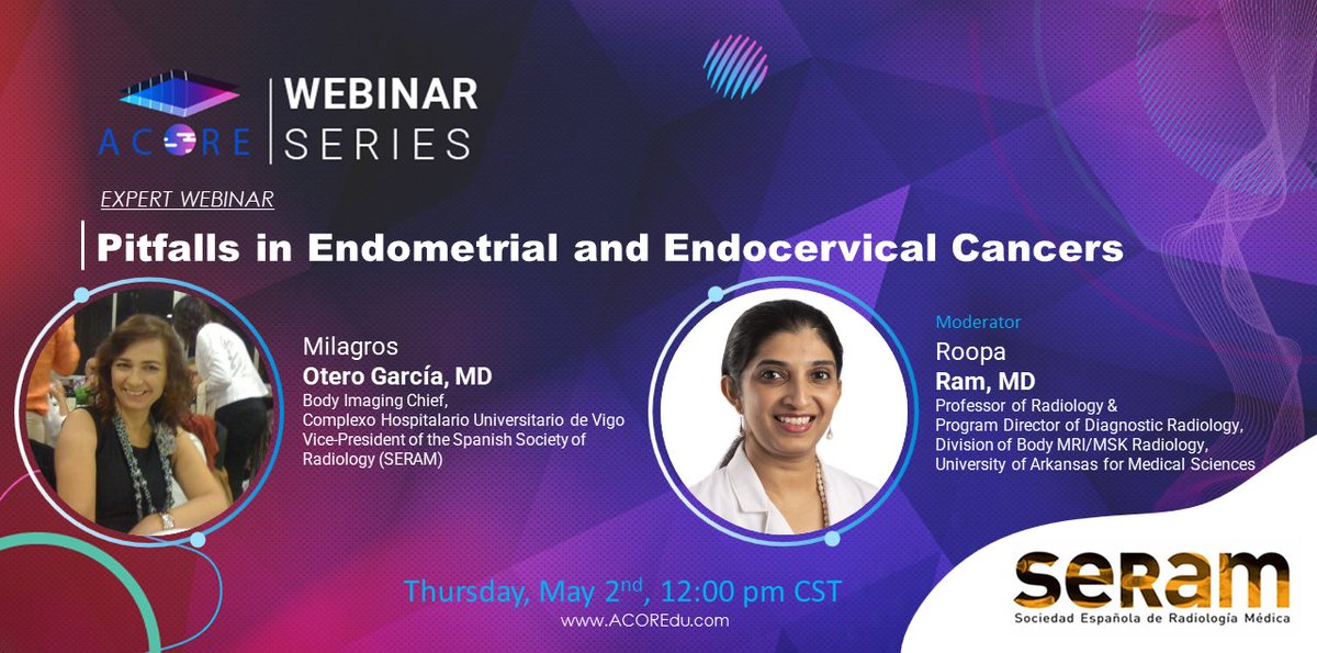 🌟 Just 2 DAYS left! 🚀 Don't miss our upcoming webinar: 'Pitfalls in Endometrial and Endocervical Cancers' with Dr. Milagros Otero-García, MD, moderated by Dr. Roopa Ram [@DrRoopaRam]! 💡 This webinar is in collaboration with the Spanish Society of Radiology [@SERAM_RX].