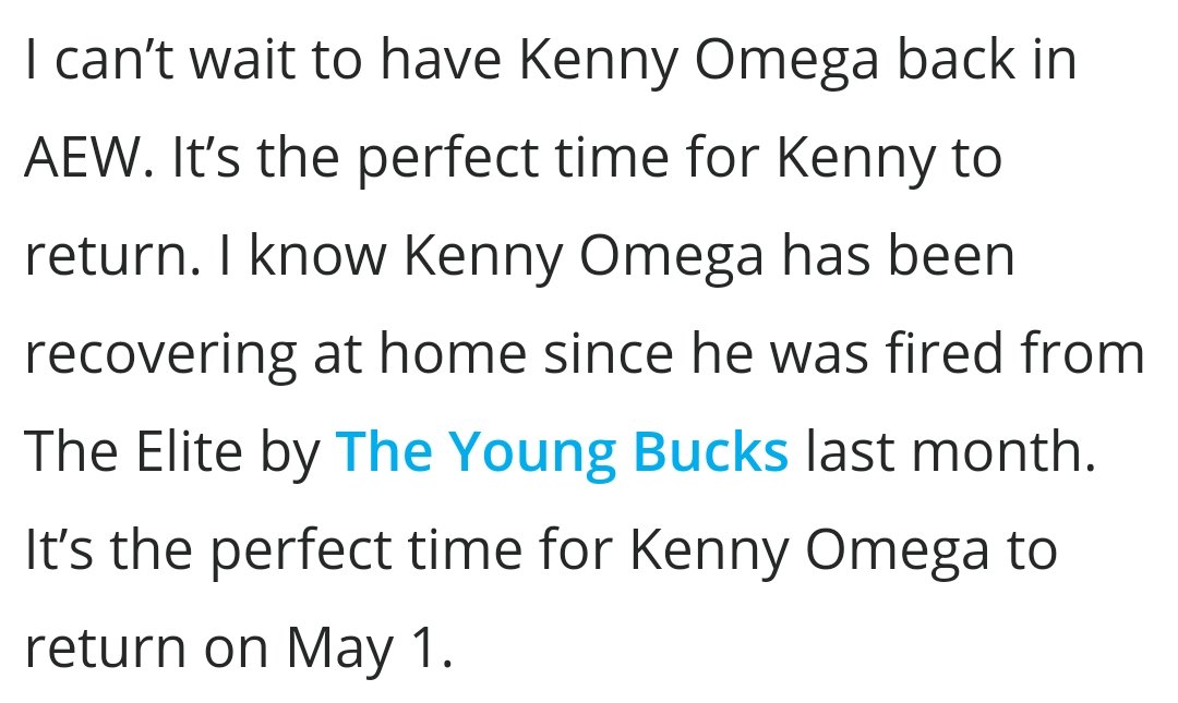 TK said he “can't wait to have” Kenny Omega back in AEW, and it's the “perfect time” for him to return tomorrow. Hmm.