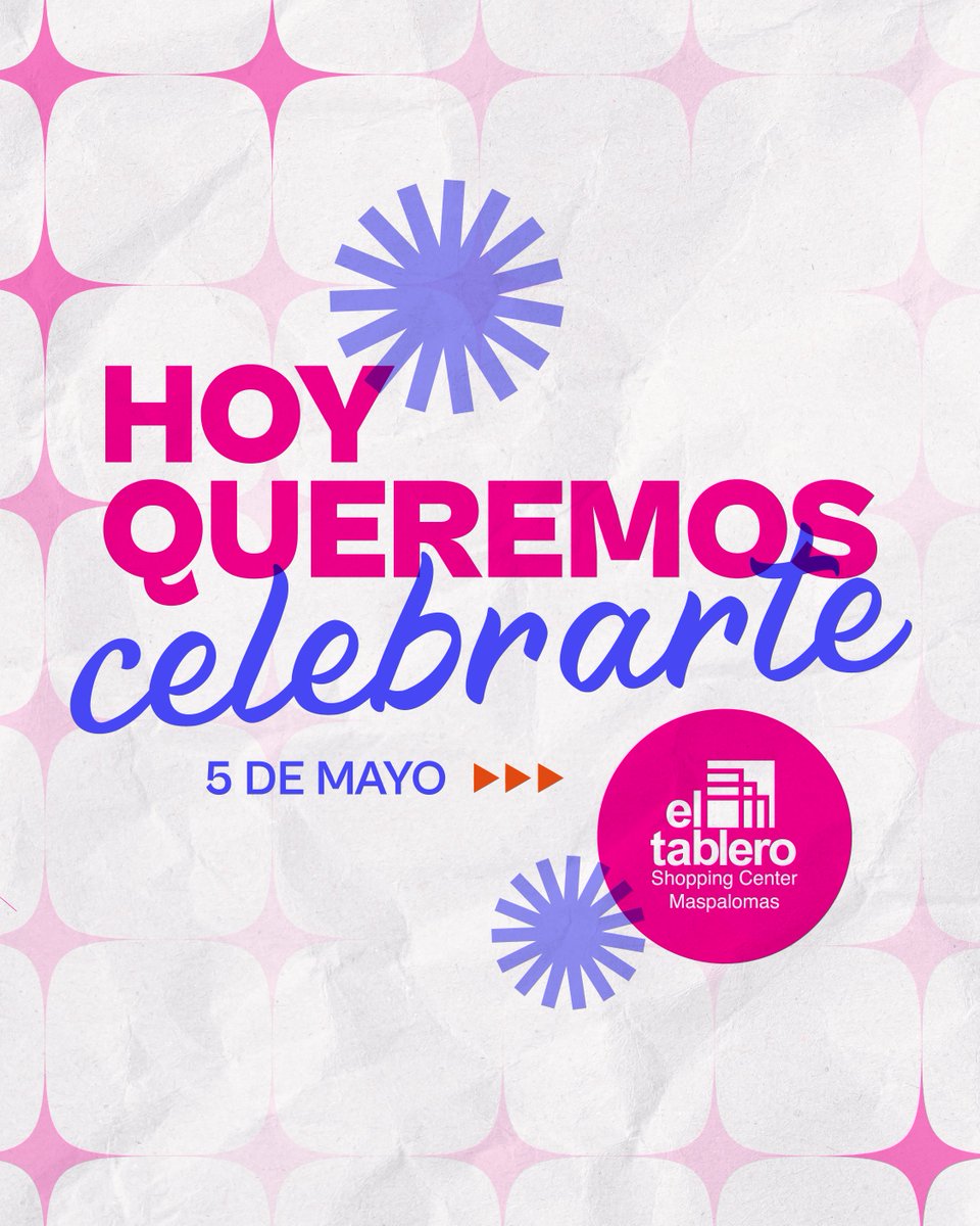 En #cceltablero 💖 queremos celebrarte, mamá.

#CCElTablero #ShoppingCenter #GranCanaria #AbrimosDomingos #AbrimosFestivos #AbiertoAlCielo #Rebajas #Sales