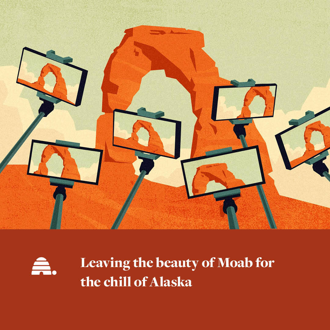 'I had a dream job, and my 'office' was a raft. But thoughtless tourists are changing the landscape.' Read why Michael Engelhard left the beauty of Moab for the chill of Alaska: bit.ly/3UCn2j5 ✏️: Michael Engelhard, for Deseret News 🎨: Eliza Anderson, Deseret News