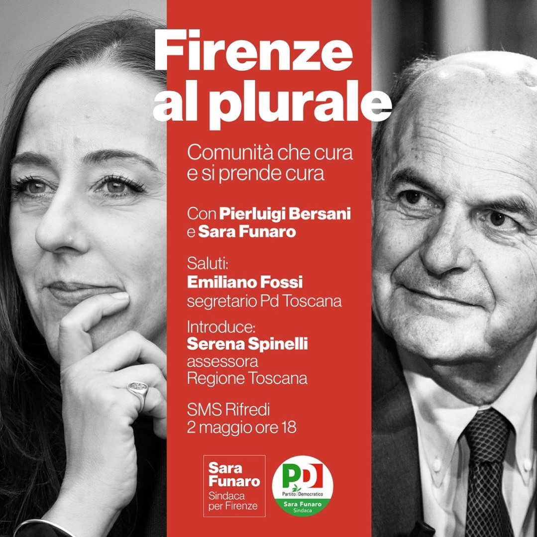 Serena Spinelli (@sere_spinelli) on Twitter photo <a href="/pbersani/">Pier Luigi Bersani</a> a #Firenze!
Ci vediamo giovedì 2 maggio, alle 18.00 all'Sms di Rifredi con il segretario regionale PD <a href="/emifossi/">Emiliano Fossi</a> e la candidata a sindaca per Firenze <a href="/sarafunaro/">Sara Funaro</a>! <a href="/pbersani/">Pier Luigi Bersani</a> a #Firenze!
Ci vediamo giovedì 2 maggio, alle 18.00 all'Sms di Rifredi con il segretario regionale PD <a href="/emifossi/">Emiliano Fossi</a> e la candidata a sindaca per Firenze <a href="/sarafunaro/">Sara Funaro</a>!