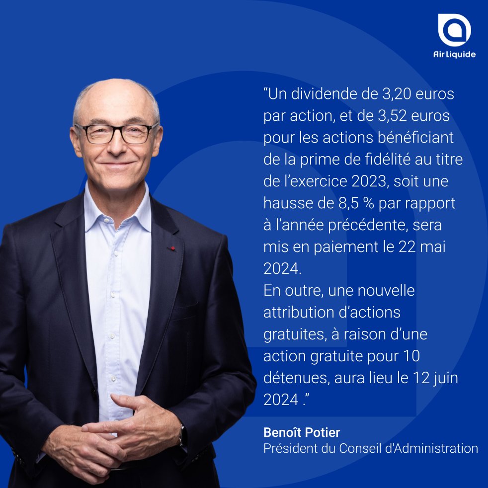 Benoît Potier, Président d’Air Liquide, a annoncé :