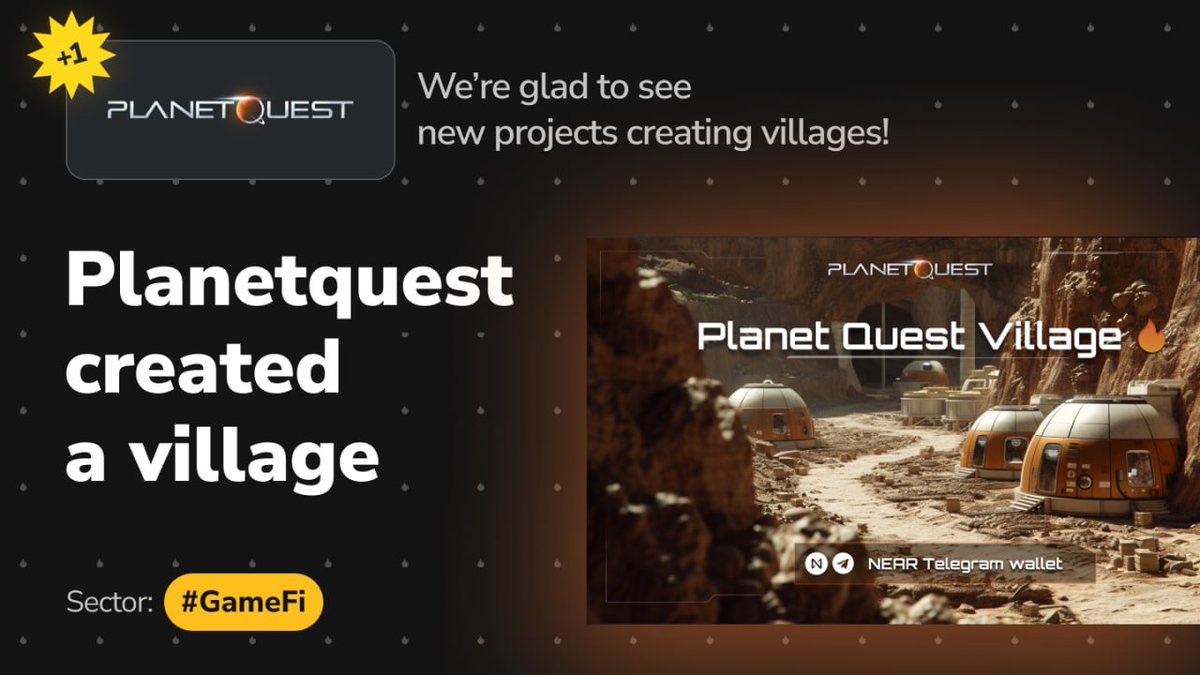 🛖 A new partnership and a new village from the project! @JoinPlanetQuest is a brand new sci-fi universe, featuring books, comics, games and more, built together with the fans. 🪐 It's very cool that projects from different blockchains are joining HOT 🔥