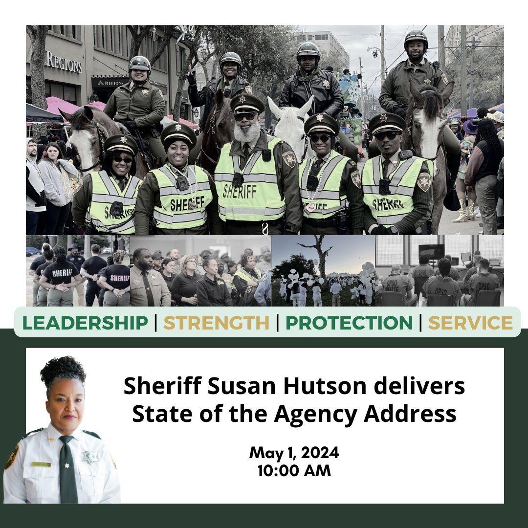 Sheriff Susan Hutson will deliver a State of the Agency address Wednesday at 10:00 a.m. live on Instagram. The address will provide an overview of the goals for the years ahead and give valuable insights into OPSO's accomplishments, new initiatives and challenges.