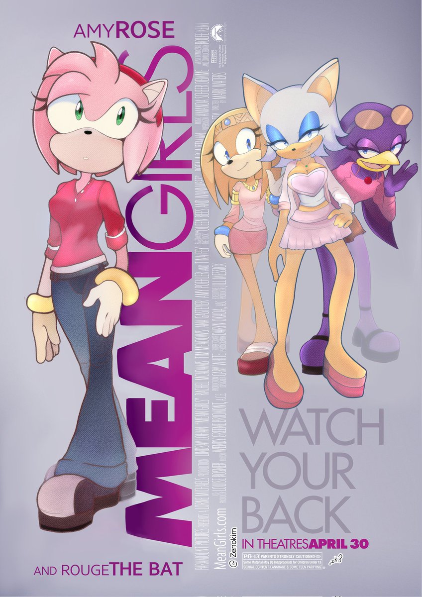 Watch your back 💕

Mean Girls -- in Sonic the Hedgehog universe! 

.
.

[ #fanart
#SonicTheHedeghog #MeanGirls #amyrose #RougeTheBat #tikaltheechidna #wavetheswallow ]