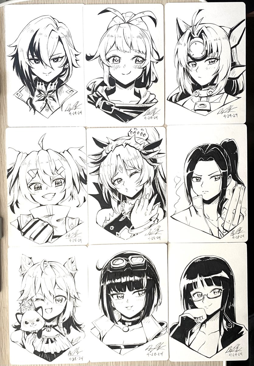 All the ink sketches I did for the big Patreon supporters this month, thank you!