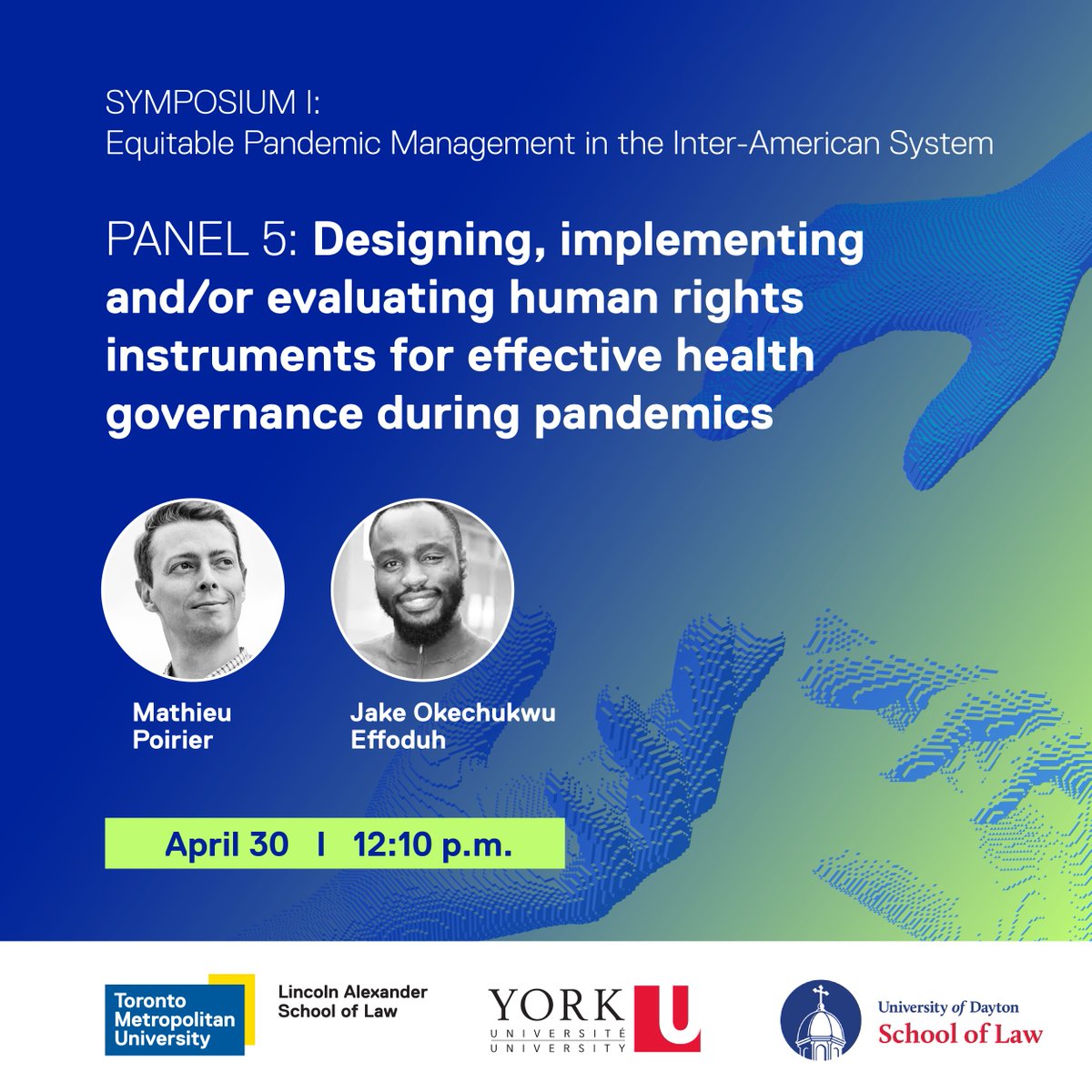 Panel 5 of 'Designing a Regional Health Governance Approach' is underway with @effodu and @MathieuJPP discussing designing, implementing and evaluating human rights instruments for effective health governance during pandemics. Tune in on Zoom: torontomu.zoom.us/j/92172612971