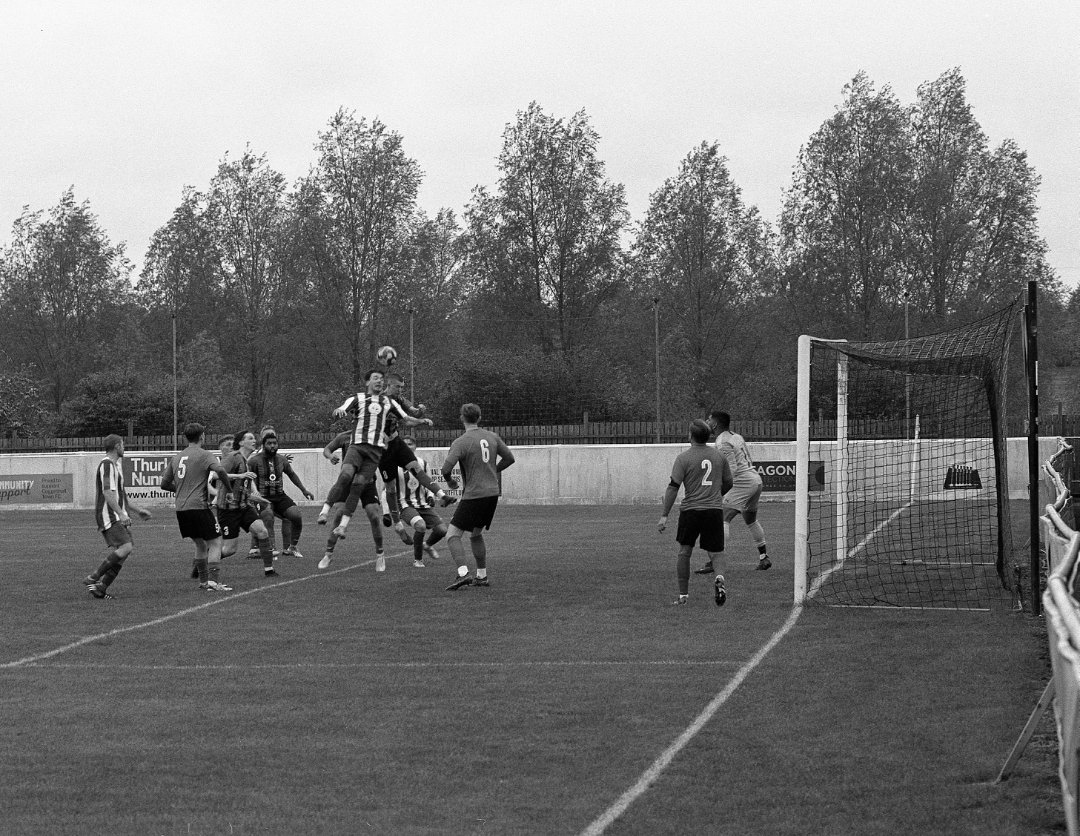 A few of @GWRovers away to @CoggeshallTown on Saturday 
Rovers ran out 3 nil winners. @harrytalbs in action in these 3 including opening the scoring and an airborne fan dressed as Delboy 🤣 #filmphoto