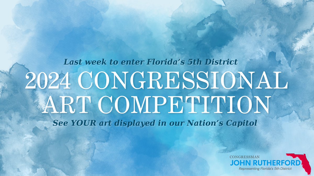 Calling all high school students! This is the LAST WEEK to submit your artwork for this year's Congressional Art Competition. The winner will hang in the U.S. Capitol for a year for thousands of visitors to see! Learn more 👇 rutherford.house.gov/art