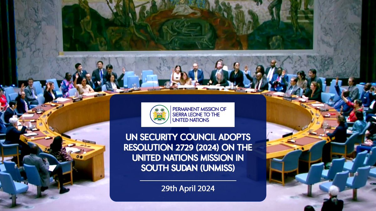 *April 29th 2024*
UN SECURITY COUNCIL ADOPTS RESOLUTION 2729 (2024) ON THE UNITED NATIONS MISSION IN SOUTH
SUDAN (UNMISS).

H.E Ambassador Pedro Comissario, Representative of the Republic of Mozambique to the Security Council, delivered the A3+ (Algeria, Mozambique,  Sierra Leone…