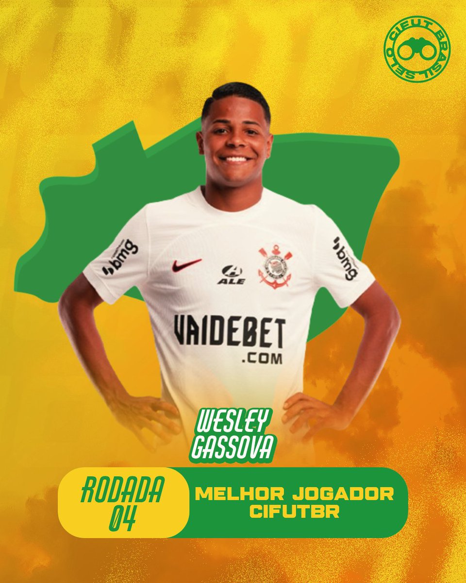 MELHOR JOGADOR CIFUTBR DA QUARTA RODADA DO BRASILEIRÃO 2024 🥇 WESLEY Gassova. 2 golaços⚽️ Dribles (certos) 6 (4) 🧙 Duelos no chão (ganhos) 8 (6) 🪖 Nota @SofascoreBR 8.9 ☑️ Pontuação @cartolafc 20.50 🎩