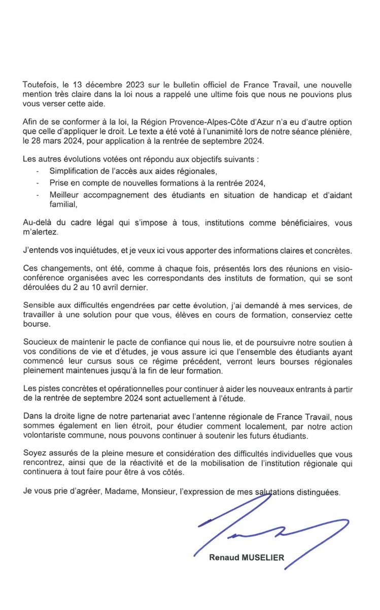 🔹 La #RégionSud est à l’écoute et agit. Après les inquiétudes exprimées, le Président @RenaudMuselier annonce le maintien des bourses pour TOUS les étudiants actuellement en cours de formation sanitaire et sociale. Le travail continue pour les nouveaux entrants en septembre.…