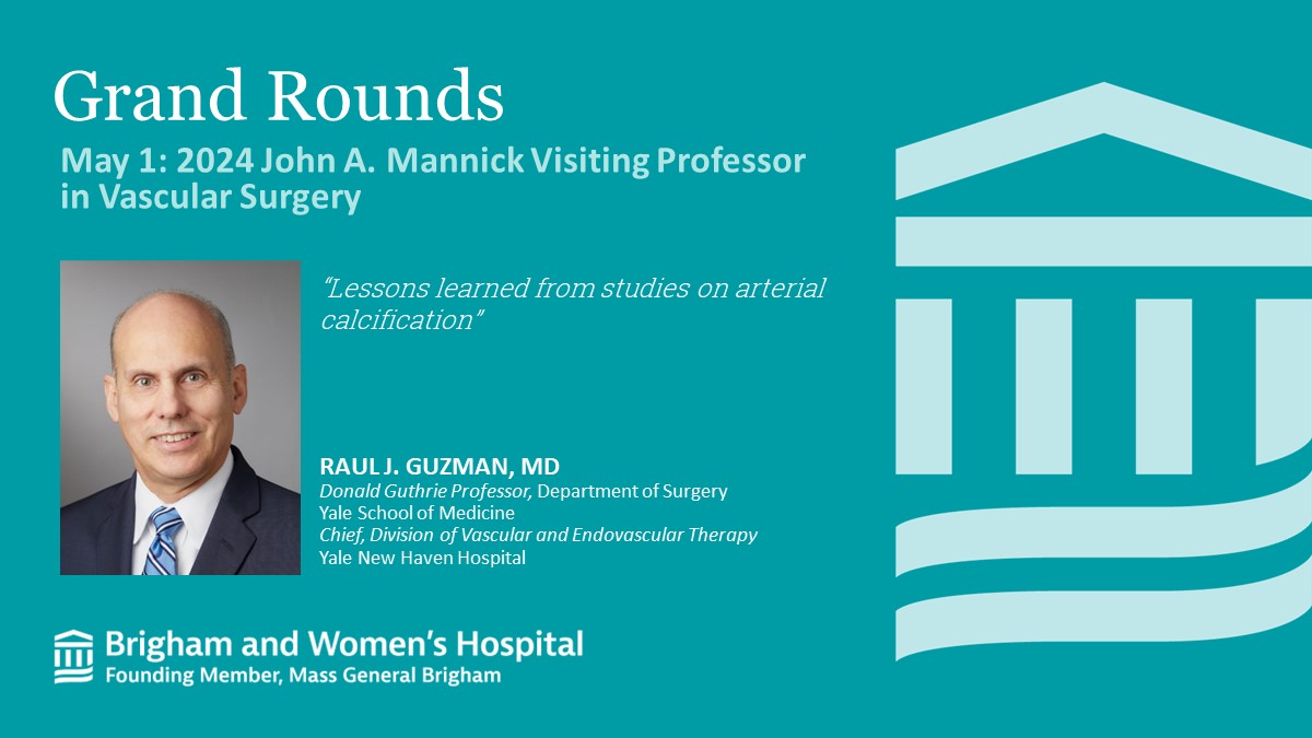Brigham and Women’s Department of Surgery (@brighamsurgery) on Twitter photo We welcome <a href="/rjg01/">raul guzman</a> <a href="/YaleMed/">Yale School of Medicine</a> <a href="/YaleSurgery/">Yale Surgery</a> as the 2024 John A. Mannick Visiting Professor in #VascularSurgery! Dr. Guzman will present #GrandRounds tomorrow May 1. We welcome <a href="/rjg01/">raul guzman</a> <a href="/YaleMed/">Yale School of Medicine</a> <a href="/YaleSurgery/">Yale Surgery</a> as the 2024 John A. Mannick Visiting Professor in #VascularSurgery! Dr. Guzman will present #GrandRounds tomorrow May 1.