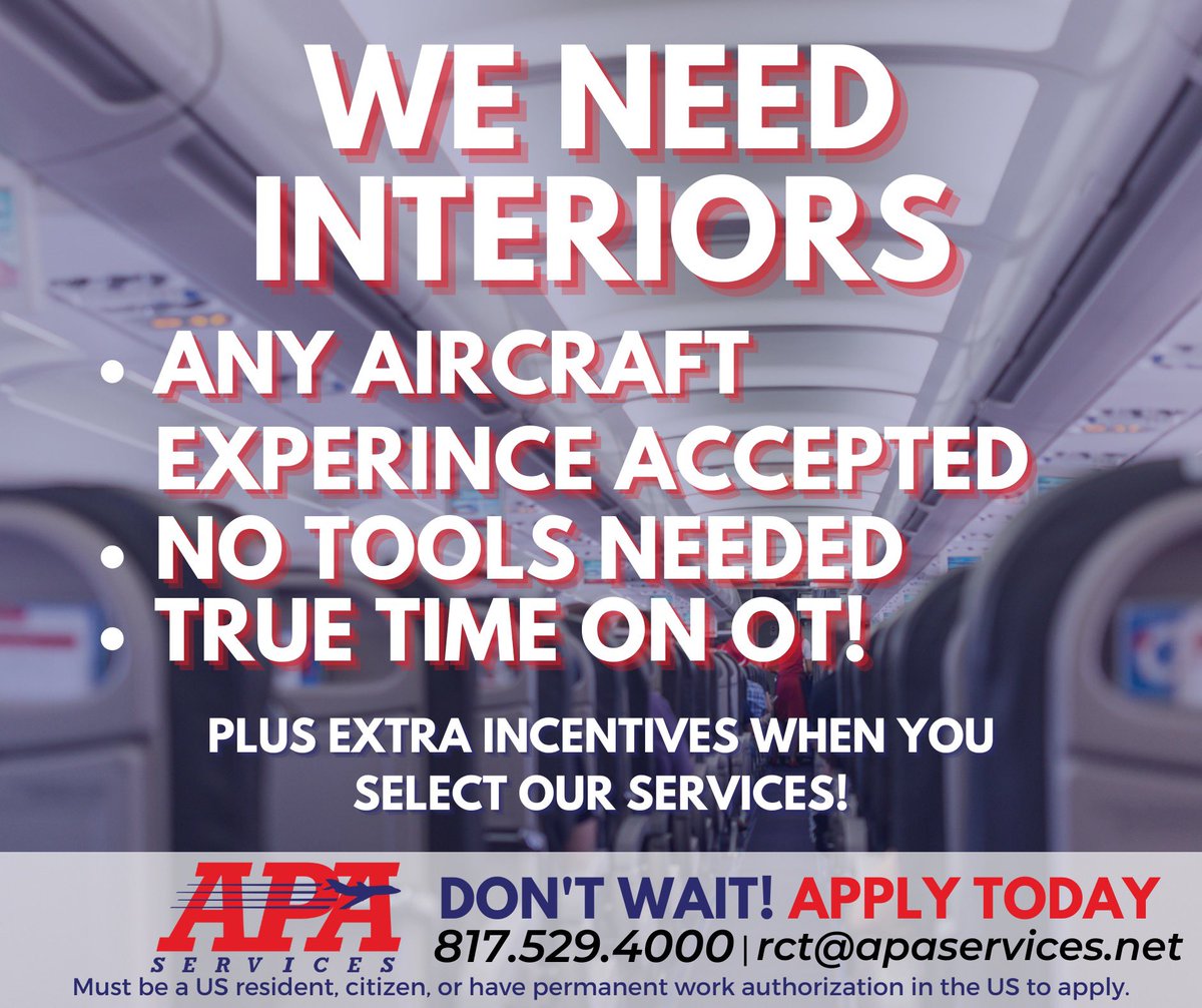 APA_Services's tweet photo. Interiors, you are needed all across the U.S. Call us today, and we can put you to work! Don't wait another moment—call today at 817-529-4000 or email us at rct@apaservices.net. hashtag#Interiors hashtag#JobOpportunity hashtag#USJobs https://t.co/NRpkFzsJhu