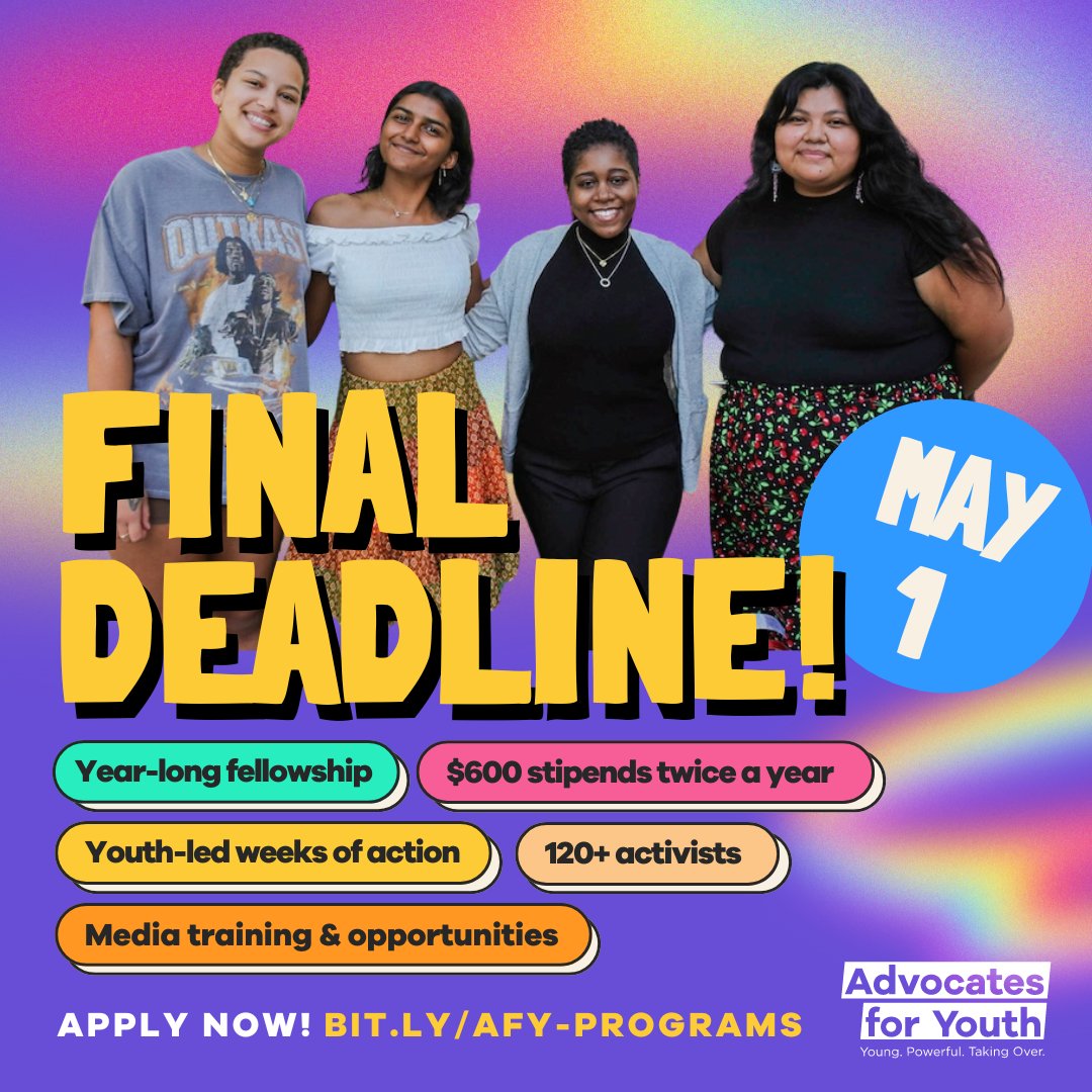 Happy Tuesday! Today's a great day to apply for our Youth Activist Network. Join 100+ activists across the country fighting for reproductive rights in their communities. ➡️ APPLY: advocatesforyouth.org/program-applic…