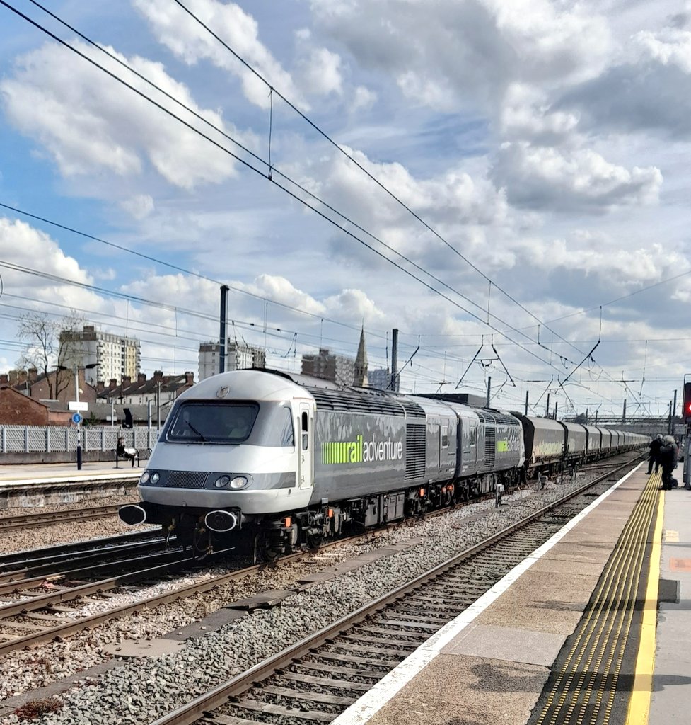 Just a HST on a freight on the ECML!!!Rail Adventure 43480+43468 haul 24 Biomass Wagons on 6Z44 1120 Shirebrook Wagon Shops Gascoigne Wood passing Doncaster.