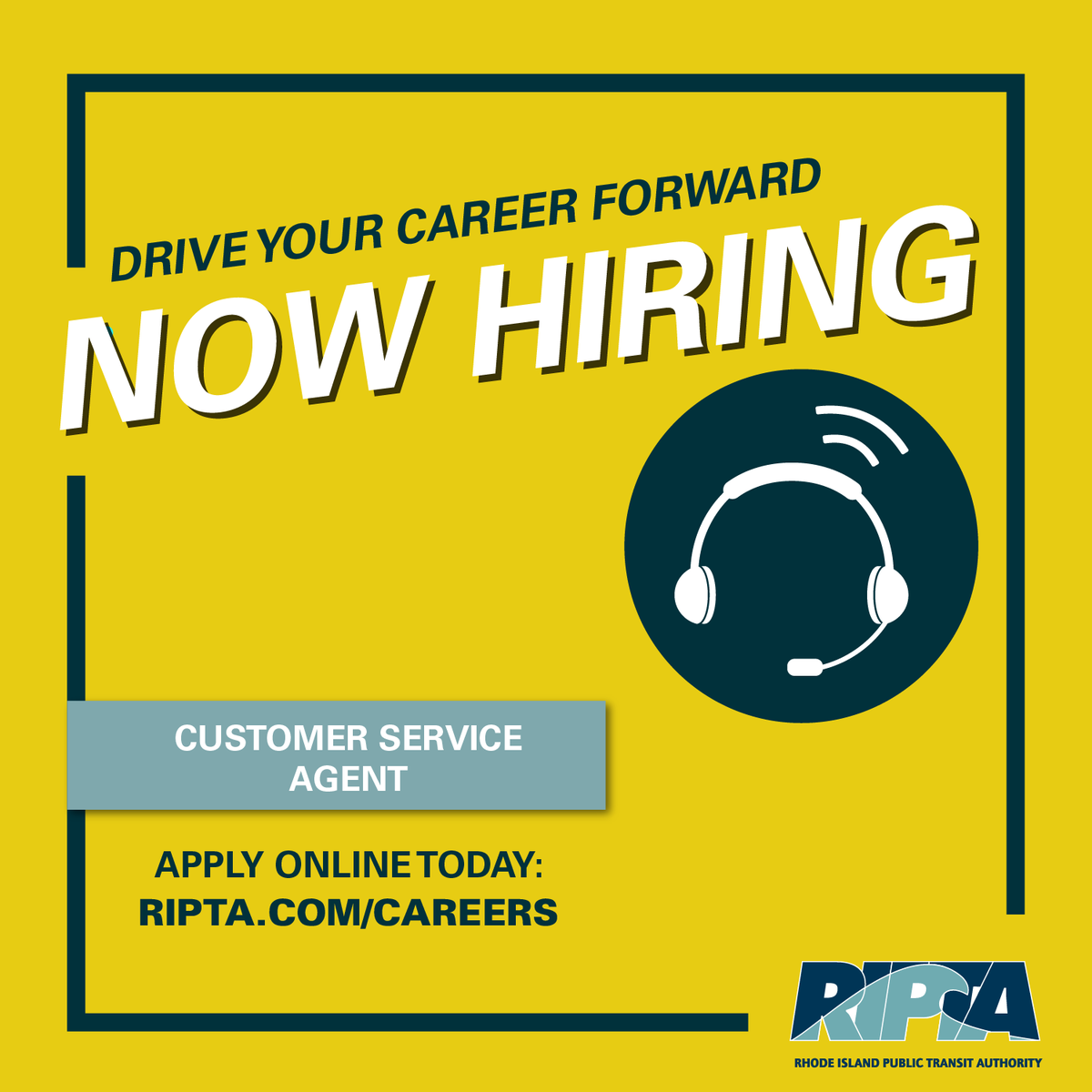 Shift your career into gear at RIPTA today! 🚌 We are currently hiring for the position of Customer Service Agent within our RIde paratransit division. Stop by our job fair tomorrow, May 1 from 10am-3pm at RIPTA Headquarters or apply online at: RIPTA.com/careers
