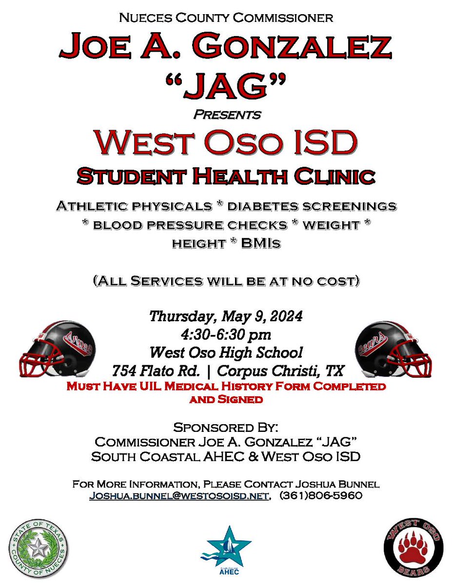 from Athletics: Mark your calendar for this year's physical clinic. See flyer below. ‼️Students wishing to participate must have a completed AND signed health history form prior to receiving a physical‼️ Pre-Physical Form: tinyurl.com/2wmhwpcw