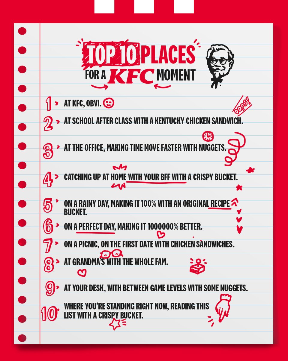 Here's our top 10, now it's your turn! 👀 Leave a comment with your list, so we can celebrate a #KFCMoment together! 🤩📝 #KFCNassau #FriedChickenExperts