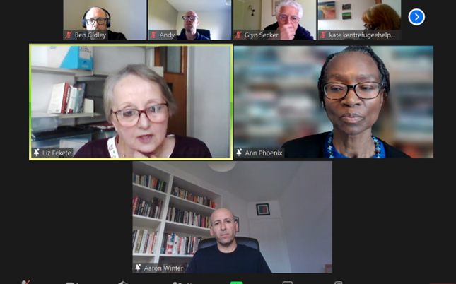 Excellent talks so far from @aaronzwinter (@SociologyLancs) and Liz Fekete (@IRR_News) in our #SSAHE webinar about the right to protest, co-chaired by Ann Phoenix (@TCRU_UCL) and @bengidley (@SocSciBBK).