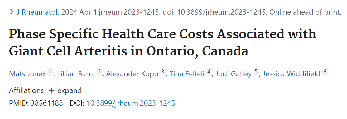 💡💡 New Publication Alert: Study by Dr. Jessica Widdifield and team found that a diagnosis of giant cell arteritis was associated with increased health care costs during all three phases of care. ➡️ Link to article: pubmed.ncbi.nlm.nih.gov/38561188/