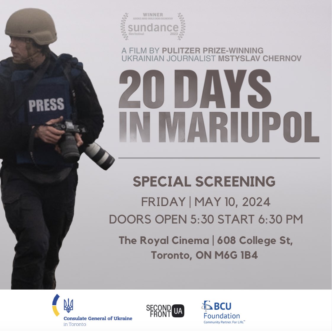 Join us for a special screening of 20 DAYS IN MARIUPOL, the 2024 Academy Award Winner for the Best Documentary Feature Film by Pulitzer Prize-winning Ukrainian journalist Mstyslav Chernov. May 10, 2024 

Tickets: lnkd.in/g-PHYYvU
