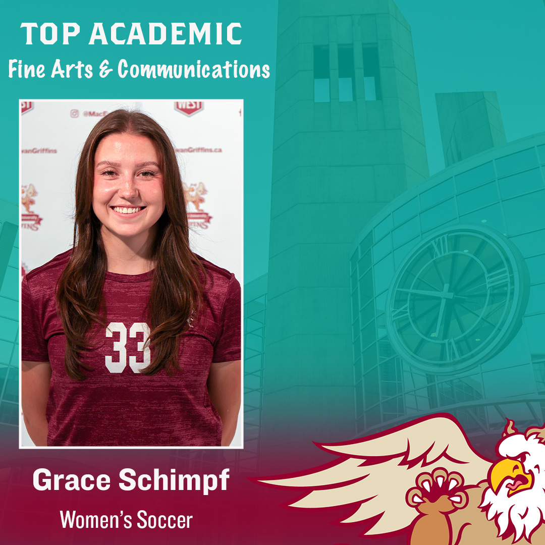 🏆ACADEMIC AWARDS All week, we're announcing the winners of our Top Academic awards, which honour the Griffins student-athlete with the best GPA in each @MacEwanU faculty. Today: Faculty of Fine Arts & Communications Grace Schimpf | W⚽️ Congratulations! #GriffNation