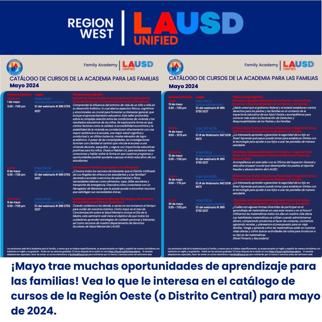 May brings many learning opportunities for families! See what interests you in the Region West (or Central District) Course Catalogue for May 2024.