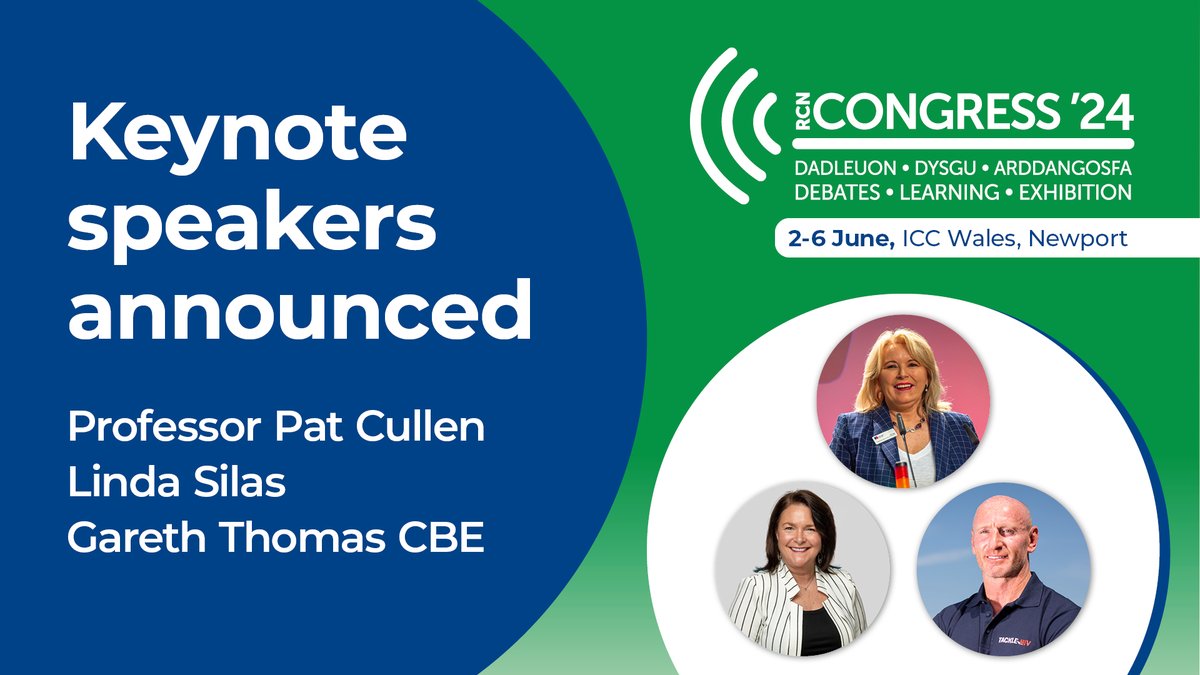 RCN Congress is a great opportunity for nursing students to hear from inspiring leaders on a wide range of topics. This year's speakers include @PatCullen9, @GarethThomas14, & @CFNUPresident Linda Silas. Don't miss out, book your free place today. #RCN24 rcn.org.uk/congress