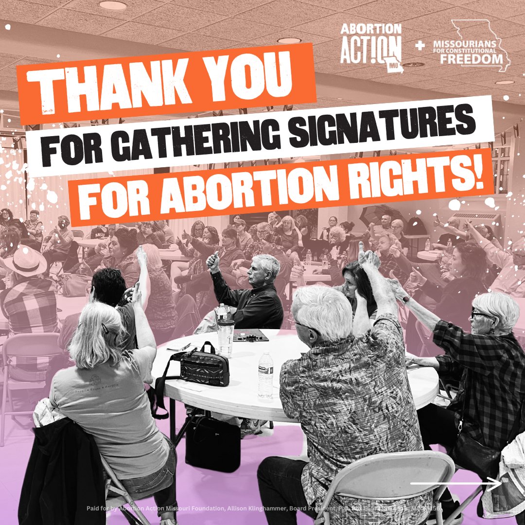 AbortionAction's tweet image. Thank you to the thousands of Missourians who have contributed time to the @Missourians4CF campaign so far! We're astounded by each of your huge commitments to #EndTheBanMO since February and look forward to continuing to build the future we all deserve!

#AbortionAction #MoLeg