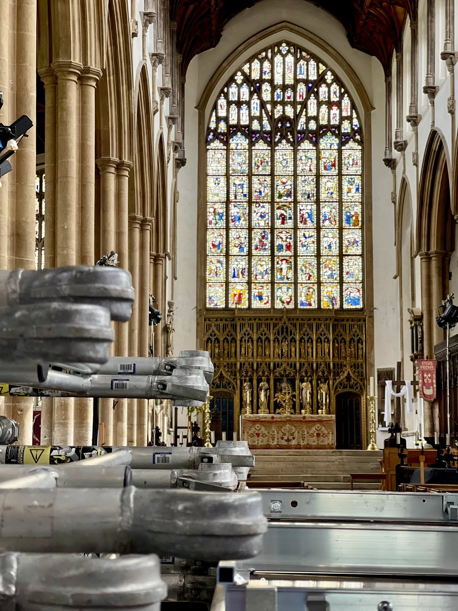 The end of another productive day here at @StPeterMancroft with the crew from Enlightened working hard to install our new #ledlights. 👷‍♂️ More scaffold towers and hard hats tomorrow 👷‍♂️