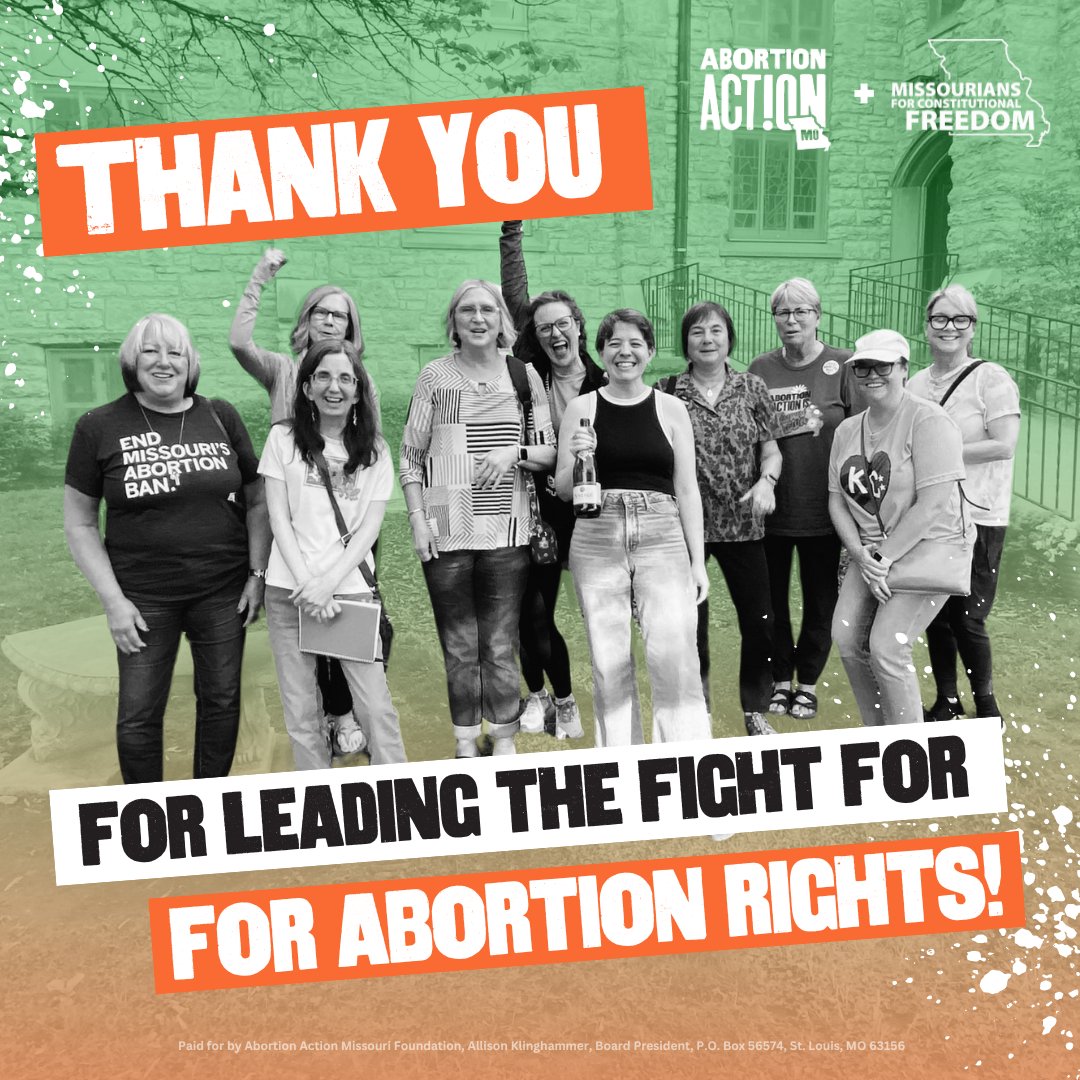 AbortionAction's tweet image. Thank you to the thousands of Missourians who have contributed time to the @Missourians4CF campaign so far! We're astounded by each of your huge commitments to #EndTheBanMO since February and look forward to continuing to build the future we all deserve!

#AbortionAction #MoLeg