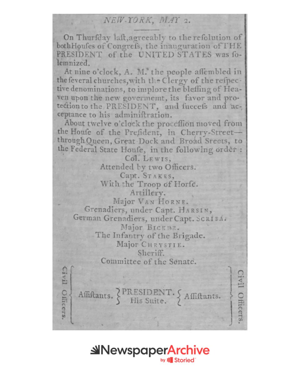 🌟📜On this day in 1789, George Washington took the oath as the very first President of the United States in New York City. Imagine the crowd, the excitement, and the sense of a new beginning! 🎩🍒 #OnThisDay #GeorgeWashington #Newspaperarchive #POTUS newspaperarchive.com/other-articles…
